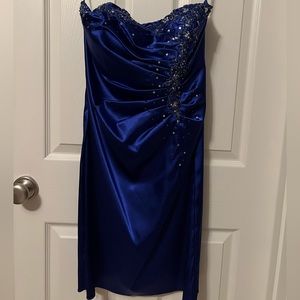 Blue satin short formal dress